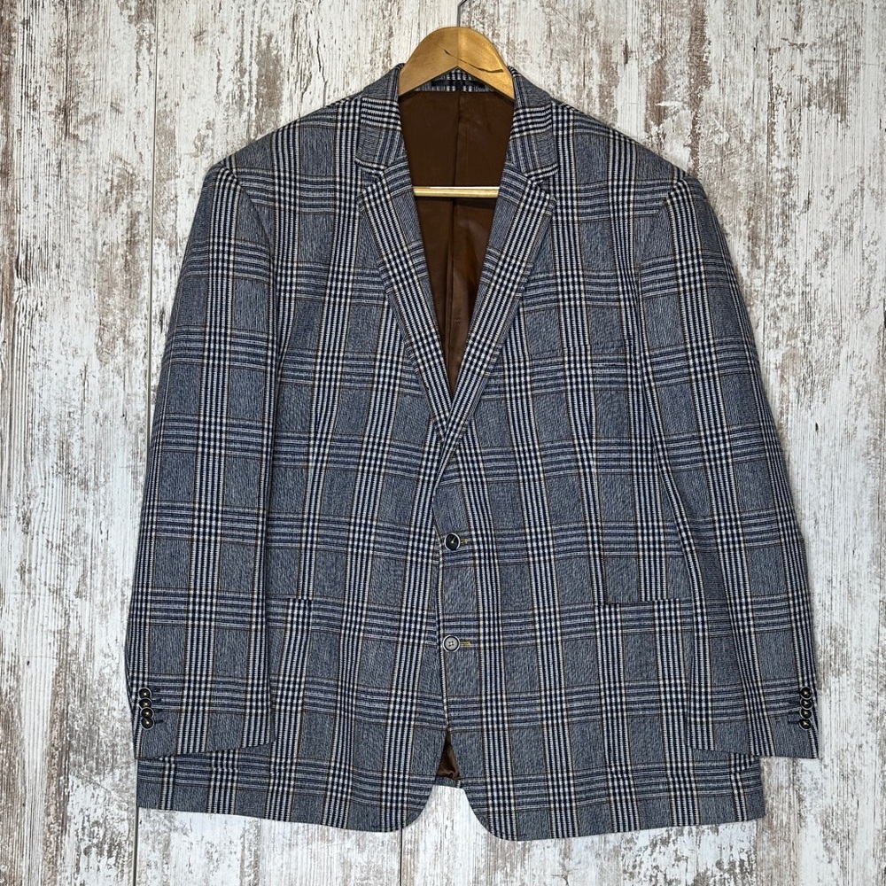 Zenbriele Men’s Blue Check Two Button Vent Blazer Sport Coat Sz R52